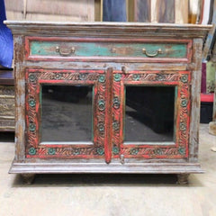 Antique Floral Carved wood Multi-Colored Sideboard