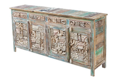 Antique Indian Reclaimed Hand Liberty Solid Wooden Sideboard Multicolour 179x40x90cm A0261