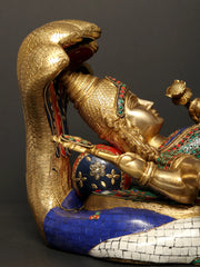 Indian Lord Vishnu With Devi Lakshmi Brass Statue with Inlay Work