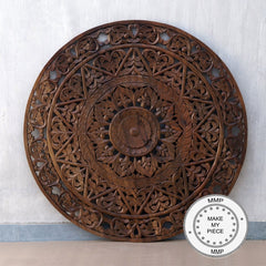 Dynasty Hand Craved Indian Solid Wood Brown Panel