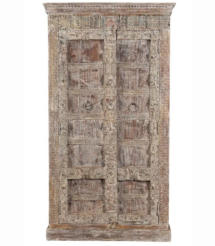 White Vintage 2-Door Cabinet in Scrap Wood, India Brocante