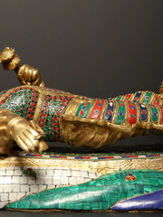 Indian Lord Vishnu With Devi Lakshmi Brass Statue with Inlay Work