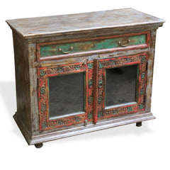 Antique Floral Carved wood Multi-Colored Sideboard