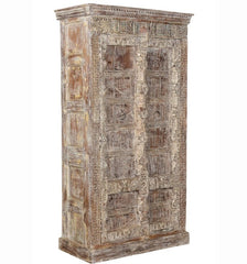 White Vintage 2-Door Cabinet in Scrap Wood, India Brocante