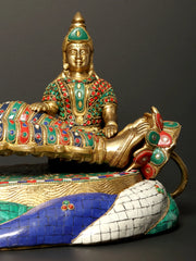 Indian Lord Vishnu With Devi Lakshmi Brass Statue with Inlay Work