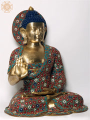 Indian Lord Buddha in Vitark Mudra Brass With Inlay Work In Brass Statue
