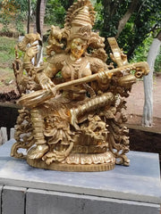 Indian Lord Goddess Sarasvati Brass Statue
