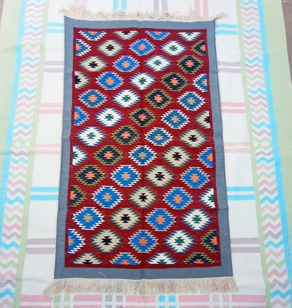 Kilim Wool Handwoven Cotton Dhurrie Durry Rug Jute Floor Covering Pattern 33 ______________________________________