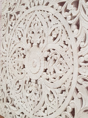 Floral Beautiful Hand Carved Indian Solid Wood Bed Panel / Bed Head 20% White Wash 200x200cm