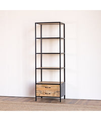 Live Edge Acacia Industrial 2 Drawers Bookcase Display Shelves