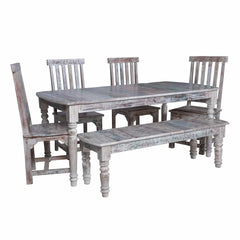 Rustica Reclaimed Solid Wood Rustic Dining Table Set Multicolour C17