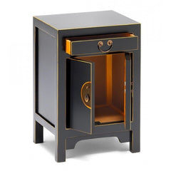 Golden Dragon Oriental Painted Solid Wood Black Bedside Cabinet 40x35x60cm