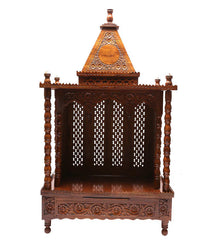 Medium Sized Handmade Sheesham Wood Home Temple In Brown