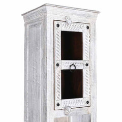 Blanc Indian Reclaimed Wood Multi-Door Tall Narrow White Linen Cabinet