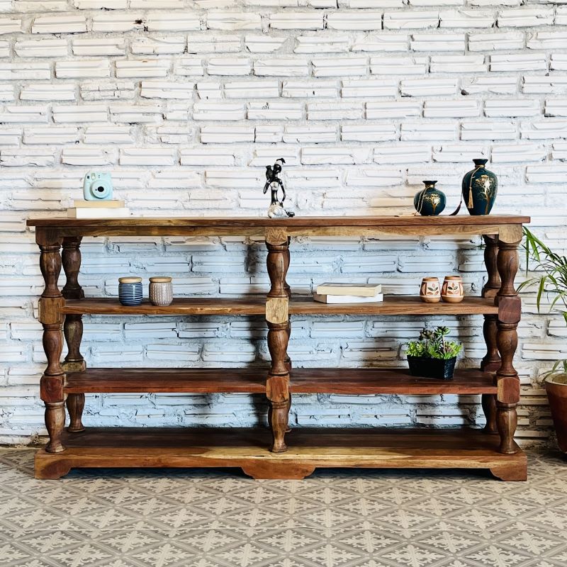 Handmade Indian Hand Carved Solid Hard Wood Jamie Bookshelf