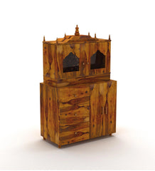 Handmade Sheesham Wood Home Temple In Brown