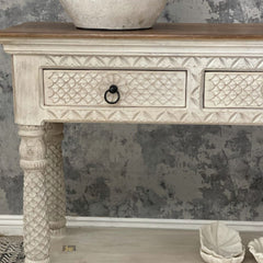 French Provincial Style Pillar Console Table White