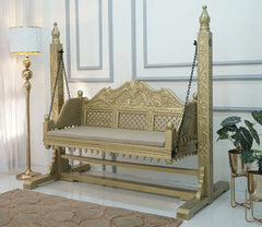 Handmade Indian Furniture Solid Hard Wood Swing Daybed in Golden Finish