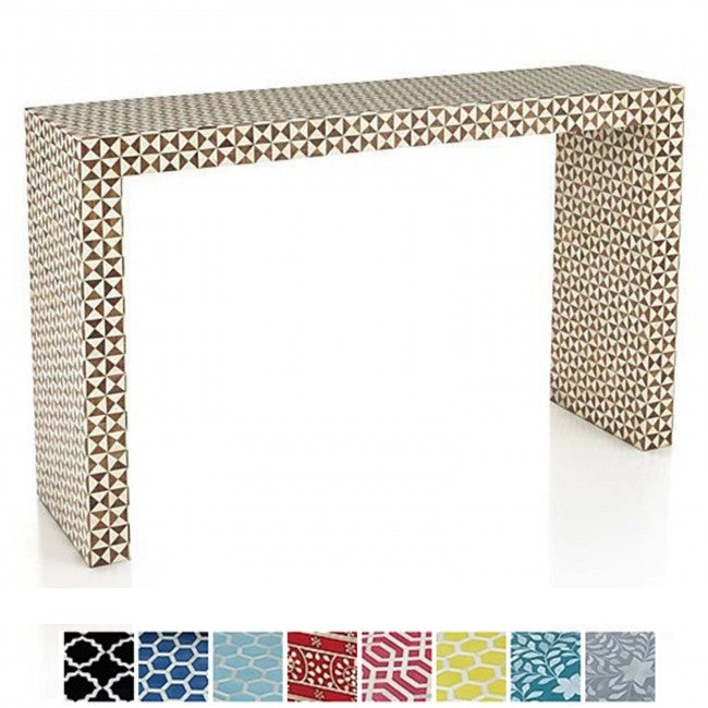 Maaya Bone inlay Brown White Geometry Console Hall Table