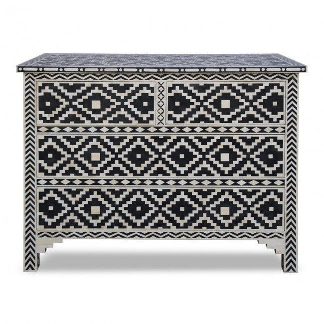 Maaya Bone Inlay Chest of Drawer sideboard Black and white