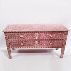 Maaya Bone Inlay Console Sideboard Pink and White Floral