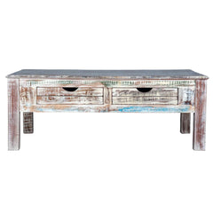 Rustica Reclaimed Solid Wood Coffee Table With Drawers Whitewash C4