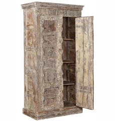 White Vintage 2-Door Cabinet in Scrap Wood, India Brocante