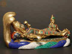 Indian Lord Vishnu With Devi Lakshmi Brass Statue with Inlay Work