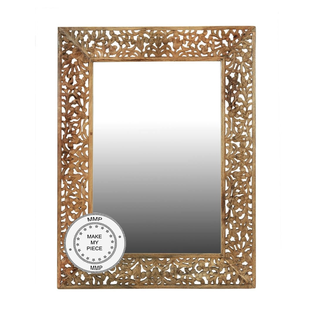 Indian Hand Carved Mirror Frame Natural 90x120 cm