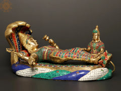 Indian Lord Vishnu With Devi Lakshmi Brass Statue with Inlay Work
