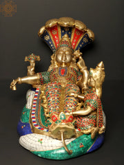 Indian Lord Vishnu With Devi Lakshmi Brass Statue with Inlay Work