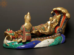 Indian Lord Vishnu With Devi Lakshmi Brass Statue with Inlay Work