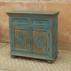 Hand Carved Solid wood Sideboard Rustic Blue 1M