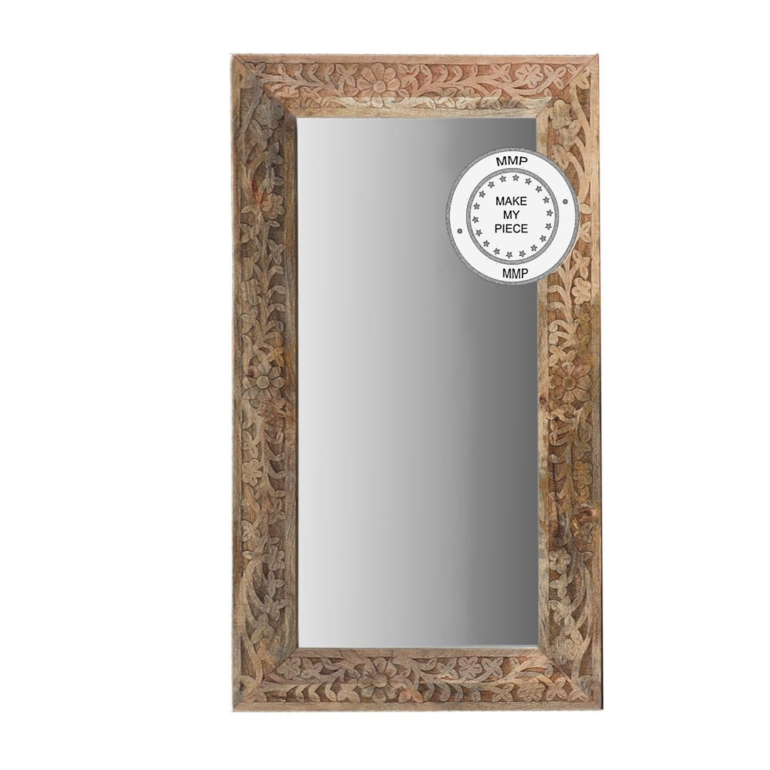 Indian Hand Carved Mirror Frame Natural 90x120 cm