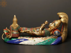 Indian Lord Vishnu With Devi Lakshmi Brass Statue with Inlay Work