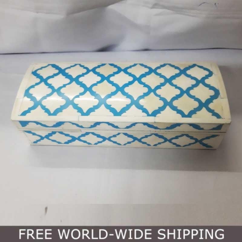 Real Bone Inlay Designer Luxury Jewellery Box Gift Storage Blue Floral