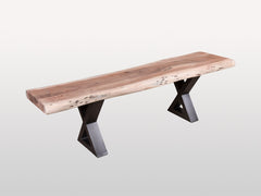 Industrial Live Edge Metal Base X Bench Natural