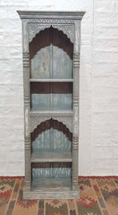 Indian Hand Carved Mehrab Solid Wood Grey Bookshelf 66x38x194cm