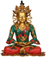 Indian Crown Buddha Tibetan Buddhist Buddha In Brass Statue With Inlay Work