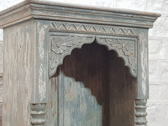 Indian Hand Carved Mehrab Solid Wood Grey Bookshelf 66x38x194cm