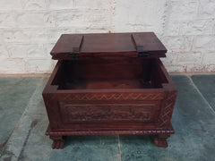 Elephant Carved Wood Trunk Coffee Table With Blanket Box Brown