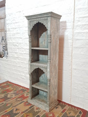 Indian Hand Carved Mehrab Solid Wood Grey Bookshelf 66x38x194cm