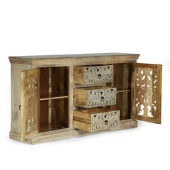 Indian Handmade Solid Wood 2 Door & 3 Drawers Carved Sideboard