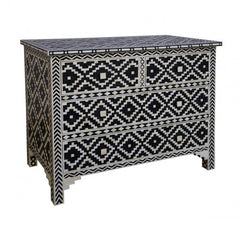 Maaya Bone Inlay Chest of Drawer sideboard Black and white