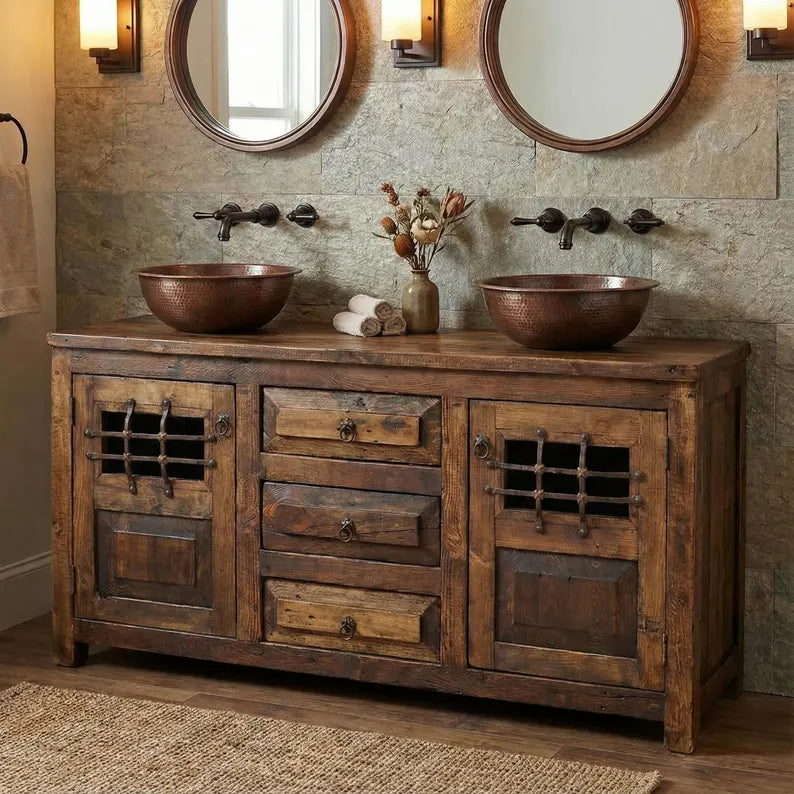 Indian Reclaimed Hand Carved Reclaimed Wood Bathroom Vanity V04