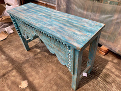 Mehrab Hand Carved Solid Wood Console Table Blue