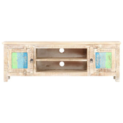 Rainbow Block Print Reclaimed Wood Carved Panel Entertainment Unit TV Stand B23