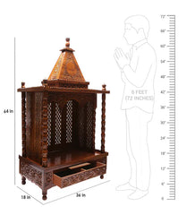 Medium Sized Handmade Sheesham Wood Home Temple In Brown