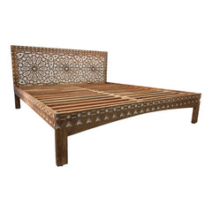 Indian Hand Carved Solid Wood King Sized Bed Brown 101