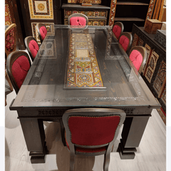 Mughal Hand Painted and Hand Carved Solid Wood Dining Table 6
